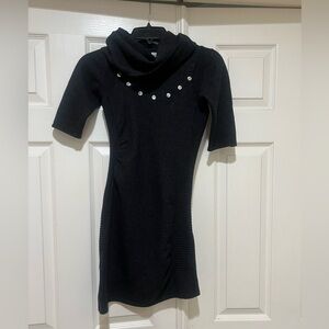 Karen Millen Womens Wool Knit Turtleneck Studded Gray Mini Sweater  Dress Small‎